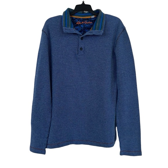 Robert Graham Blue Henley Sweater Mens Size Large Button Long Sleeve Waffle Knit - Picture 1 of 10